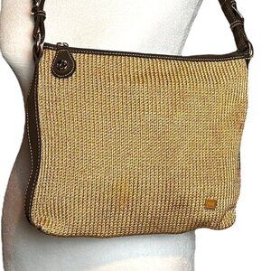 The Sak Original Taupe Woven Knit Leather Strap Shoulder Bag VGUC Everyday Class